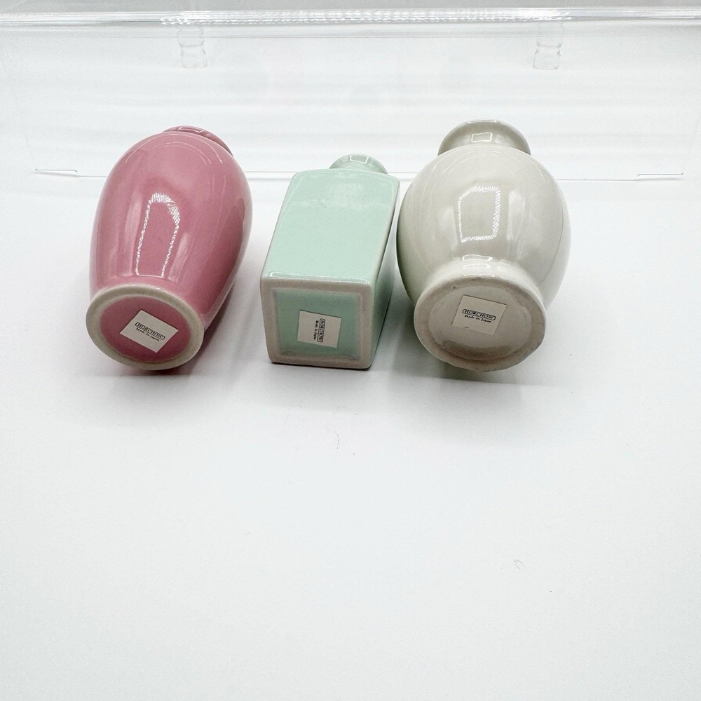 Vintage Mini Ceramic Pastel Bud Vase Lot of 3 HORCHOW Made in Japan 3.75" MCM - Picture 6 of 6